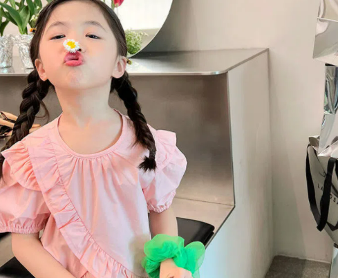 KYII Girl Summer children Korean Round-neck shirt Versatile short sleeve Top kyii0037