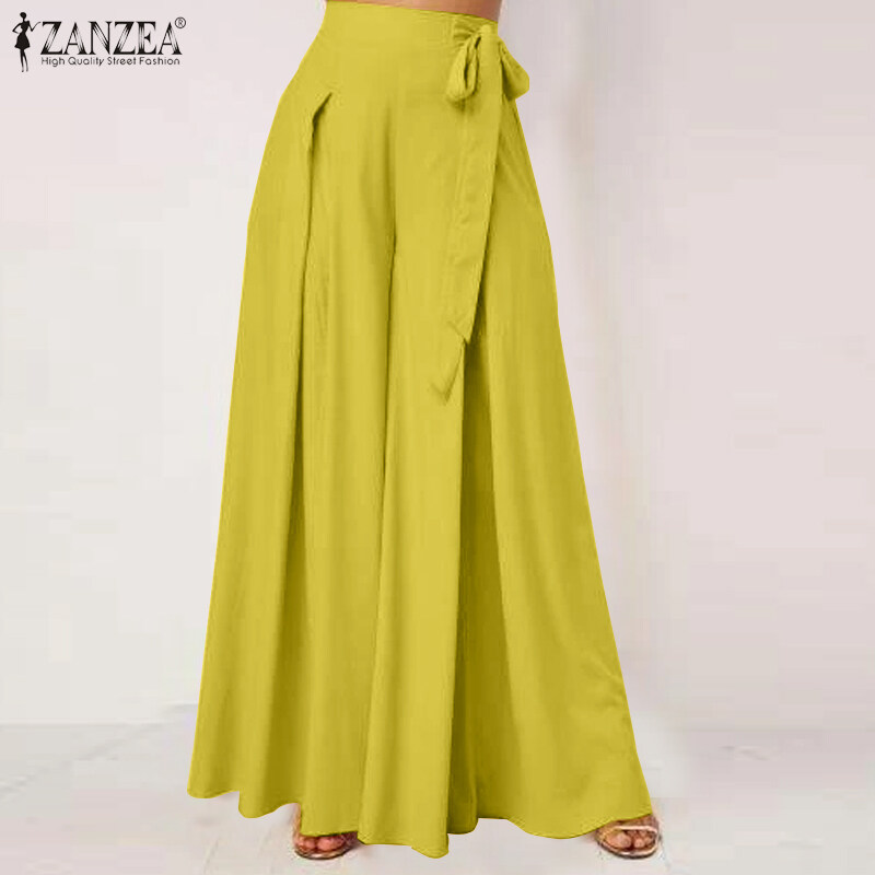 ZANZEA Women Wide Leg High Waist Trousers Formal Business Culottes Ladies Pants
