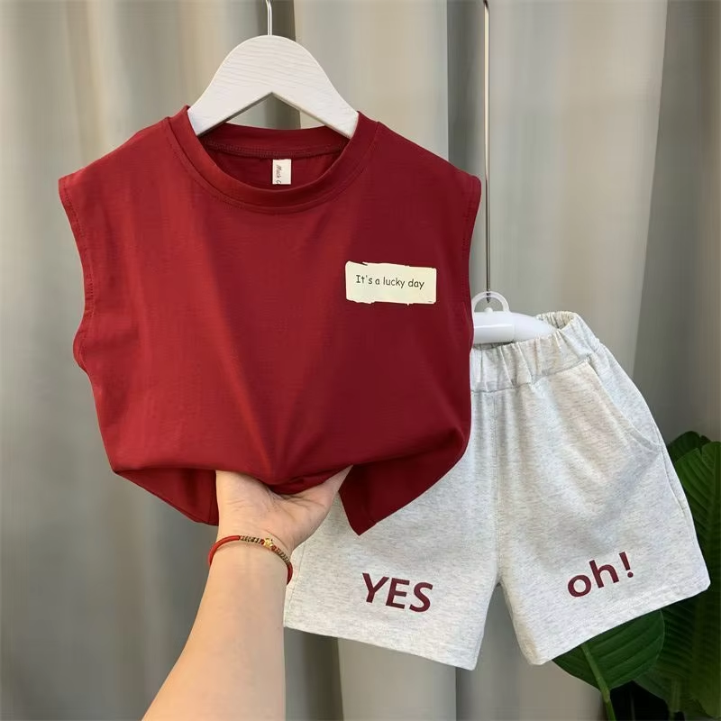 2024 Boy’s Loose Vest Sets Baby Casual Fashion Suit Summer New Children's Thin Sleeveless Round Neck Top Shorts 2Pcs 12M-6 Years